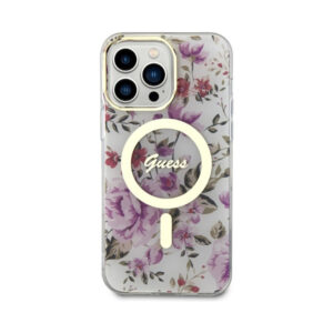 Coque iPhone 14 Pro Guess Flower MagSafe transparente — visuel 3