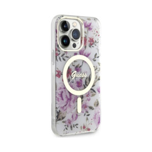 Coque iPhone 14 Pro Guess Flower MagSafe transparente — visuel 4