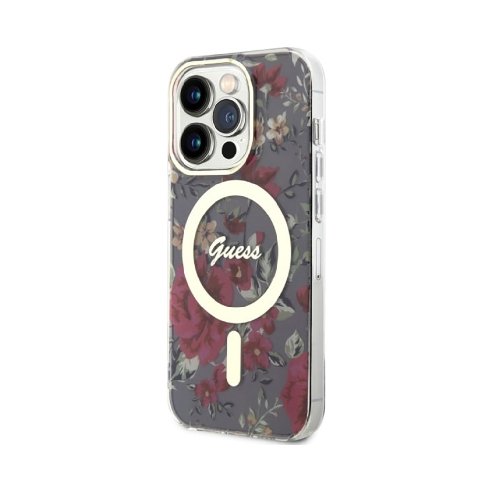 Coque iPhone 14 Pro Guess Flower MagSafe verte — visuel 2