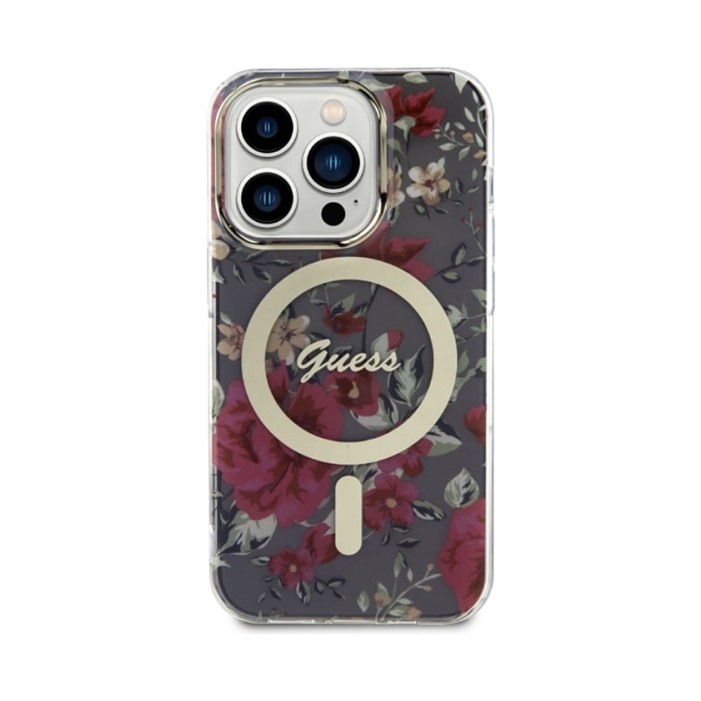 Coque iPhone 14 Pro Guess Flower MagSafe verte — visuel 3