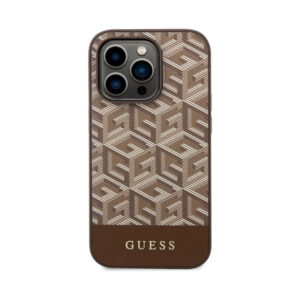 Coque iPhone 14 Pro Guess GCube Stripes MagSafe brune — visuel 3
