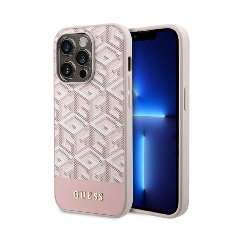 Coque iPhone 14 Pro Guess GCube Stripes MagSafe rose