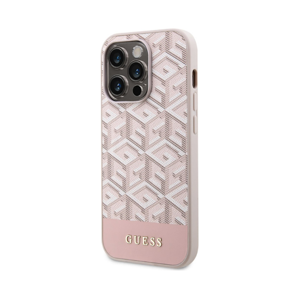 Coque iPhone 14 Pro Guess GCube Stripes MagSafe rose — visuel 2