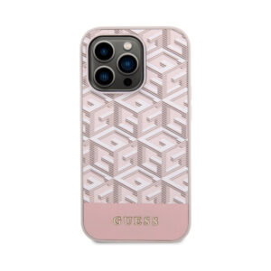 Coque iPhone 14 Pro Guess GCube Stripes MagSafe rose — visuel 3