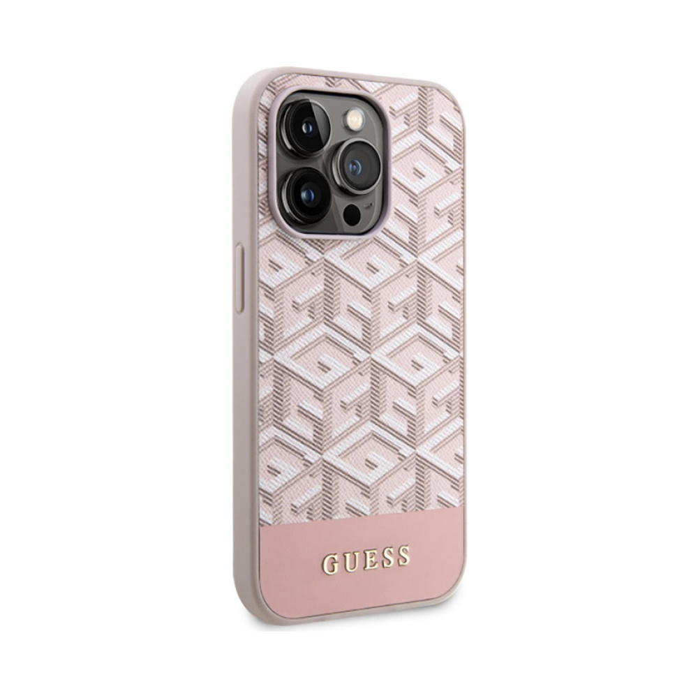 Coque iPhone 14 Pro Guess GCube Stripes MagSafe rose — visuel 4