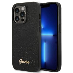 Coque iPhone 14 Pro Guess Glitter Flakes Metal Logo Case noire