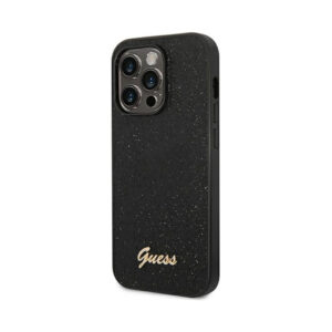 Coque iPhone 14 Pro Guess Glitter Flakes Metal Logo Case noire — visuel 2