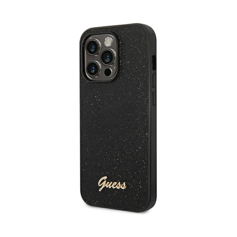 Coque iPhone 14 Pro Guess Glitter Flakes Metal Logo Case noire — visuel 2