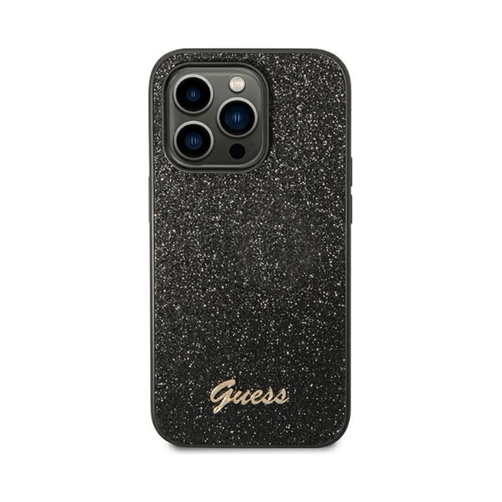 Coque iPhone 14 Pro Guess Glitter Flakes Metal Logo Case noire — visuel 3