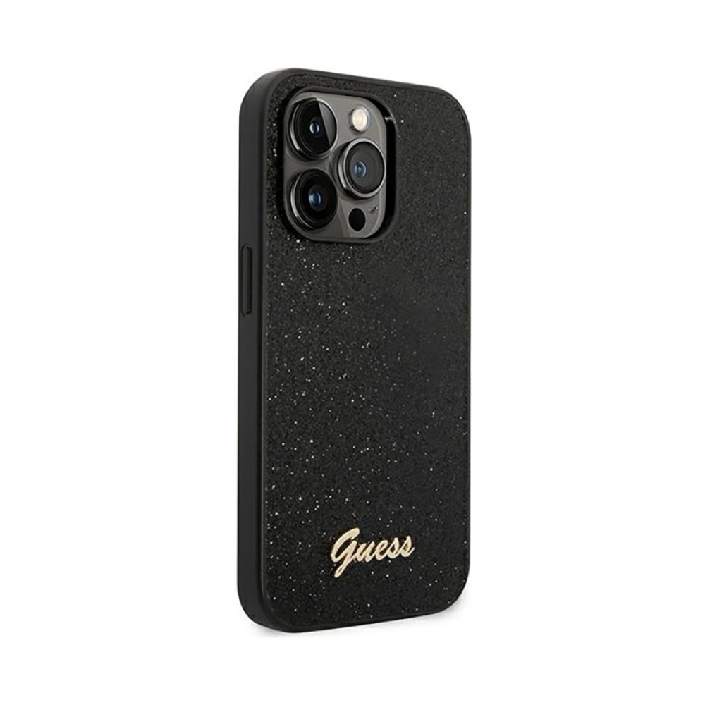 Coque iPhone 14 Pro Guess Glitter Flakes Metal Logo Case noire — visuel 4