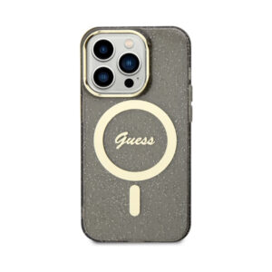 Coque iPhone 14 Pro Guess Glitter Gold MagSafe noire — visuel 3