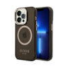 Coque iPhone 14 Pro Guess Gold Outline Translucent MagSafe noire