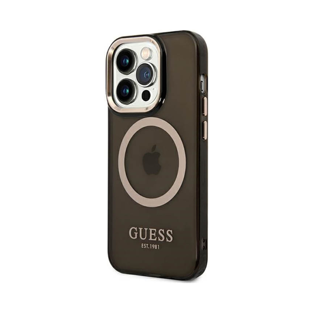 Coque iPhone 14 Pro Guess Gold Outline Translucent MagSafe noire — visuel 2
