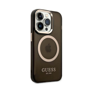 Coque iPhone 14 Pro Guess Gold Outline Translucent MagSafe noire — visuel 4