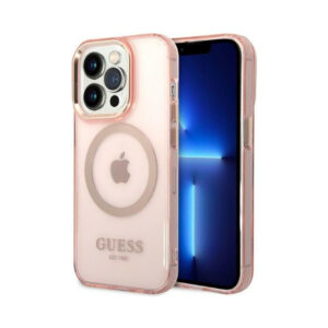 Coque iPhone 14 Pro Guess Gold Outline Translucent MagSafe rose