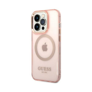 Coque iPhone 14 Pro Guess Gold Outline Translucent MagSafe rose — visuel 2
