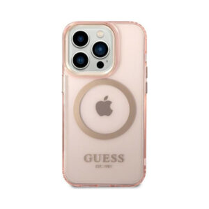 Coque iPhone 14 Pro Guess Gold Outline Translucent MagSafe rose — visuel 3