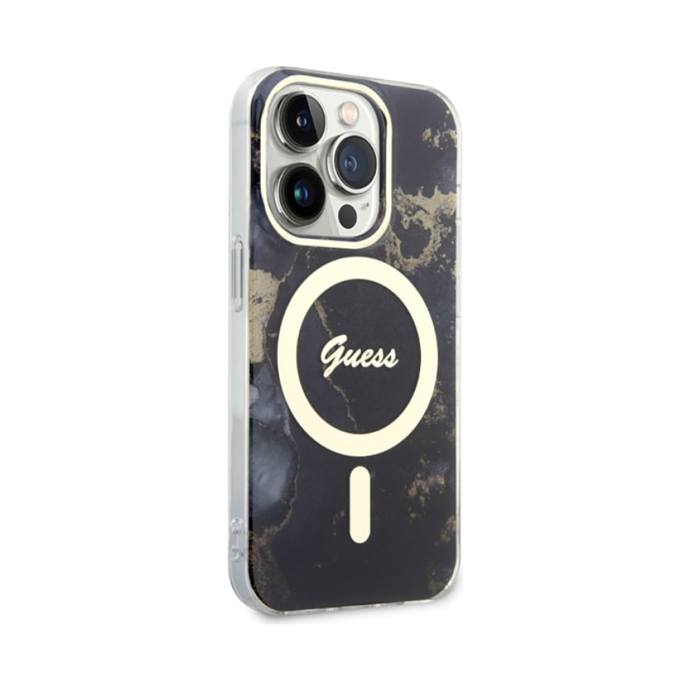 Coque iPhone 14 Pro Guess Golden Marble MagSafe noire — visuel 4