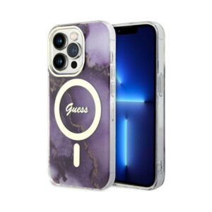 Coque iPhone 14 Pro Guess Golden Marble MagSafe violette