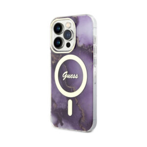Coque iPhone 14 Pro Guess Golden Marble MagSafe violette — visuel 2