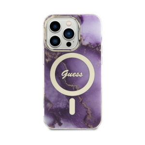 Coque iPhone 14 Pro Guess Golden Marble MagSafe violette — visuel 3