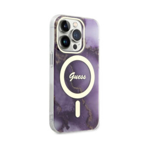 Coque iPhone 14 Pro Guess Golden Marble MagSafe violette — visuel 4