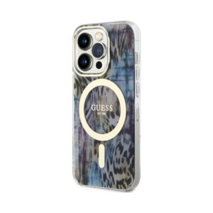 Coque iPhone 14 Pro Guess Leopard MagSafe bleue — visuel 2