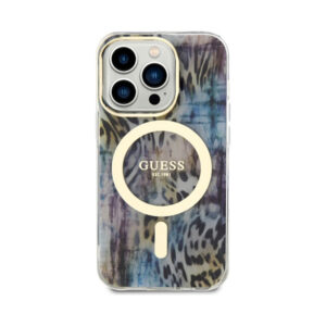 Coque iPhone 14 Pro Guess Leopard MagSafe bleue — visuel 3