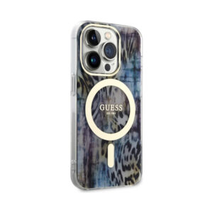 Coque iPhone 14 Pro Guess Leopard MagSafe bleue — visuel 4