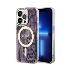 Coque iPhone 14 Pro Guess Leopard MagSafe rose