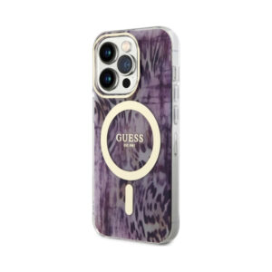 Coque iPhone 14 Pro Guess Leopard MagSafe rose — visuel 2