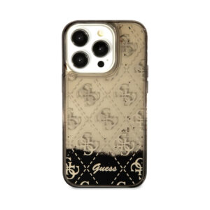 Coque iPhone 14 Pro Guess Liquid Glitter Transculent 4G noire — visuel 3