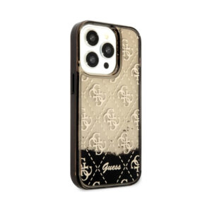 Coque iPhone 14 Pro Guess Liquid Glitter Transculent 4G noire — visuel 4