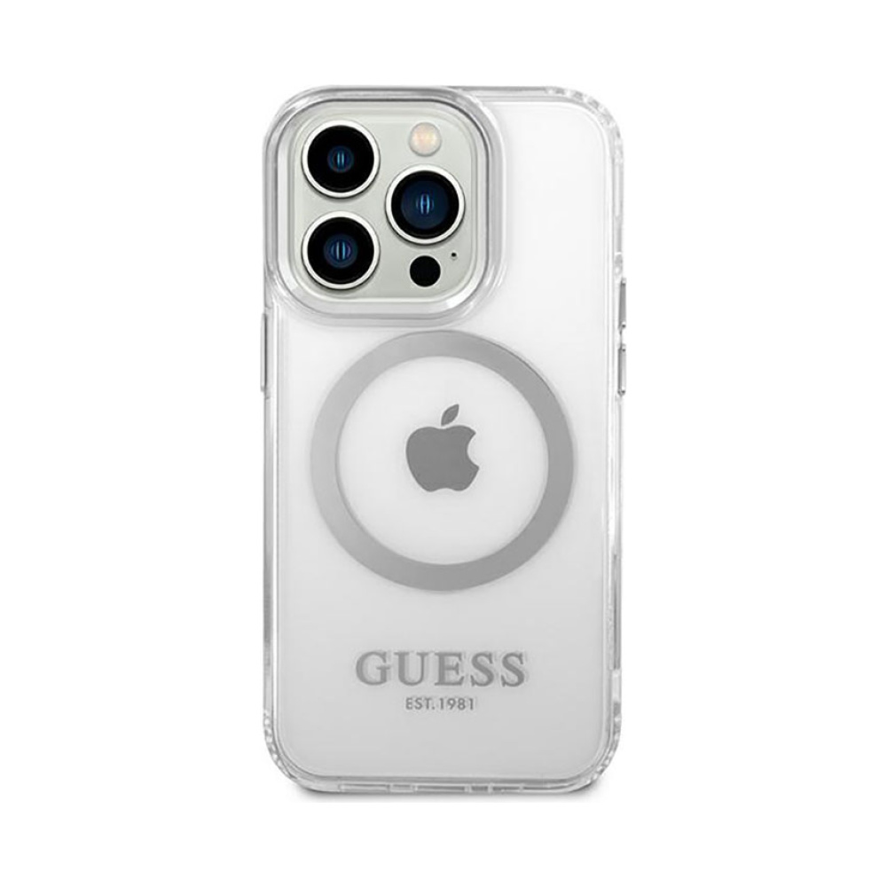 Coque iPhone 14 Pro Guess Metal Outline MagSafe transparente — visuel 3