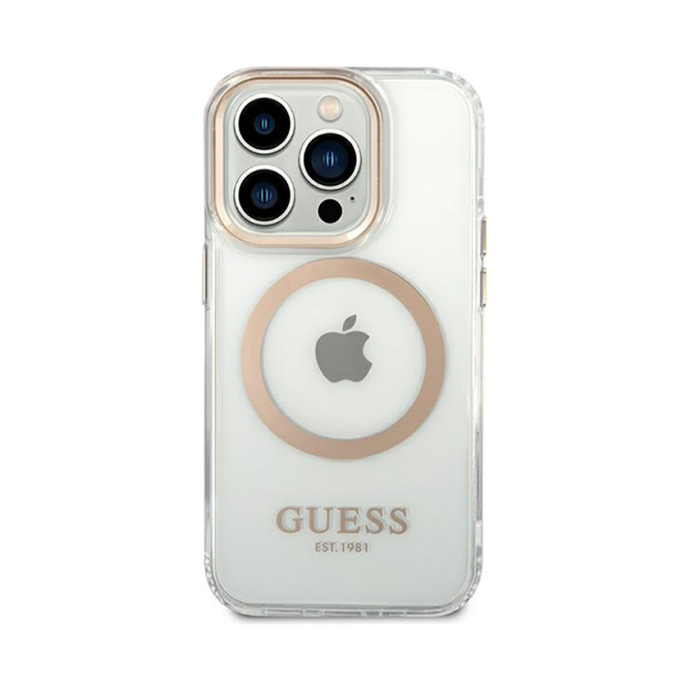 Coque iPhone 14 Pro Guess Metal Outline MagSafe transparente — visuel 3