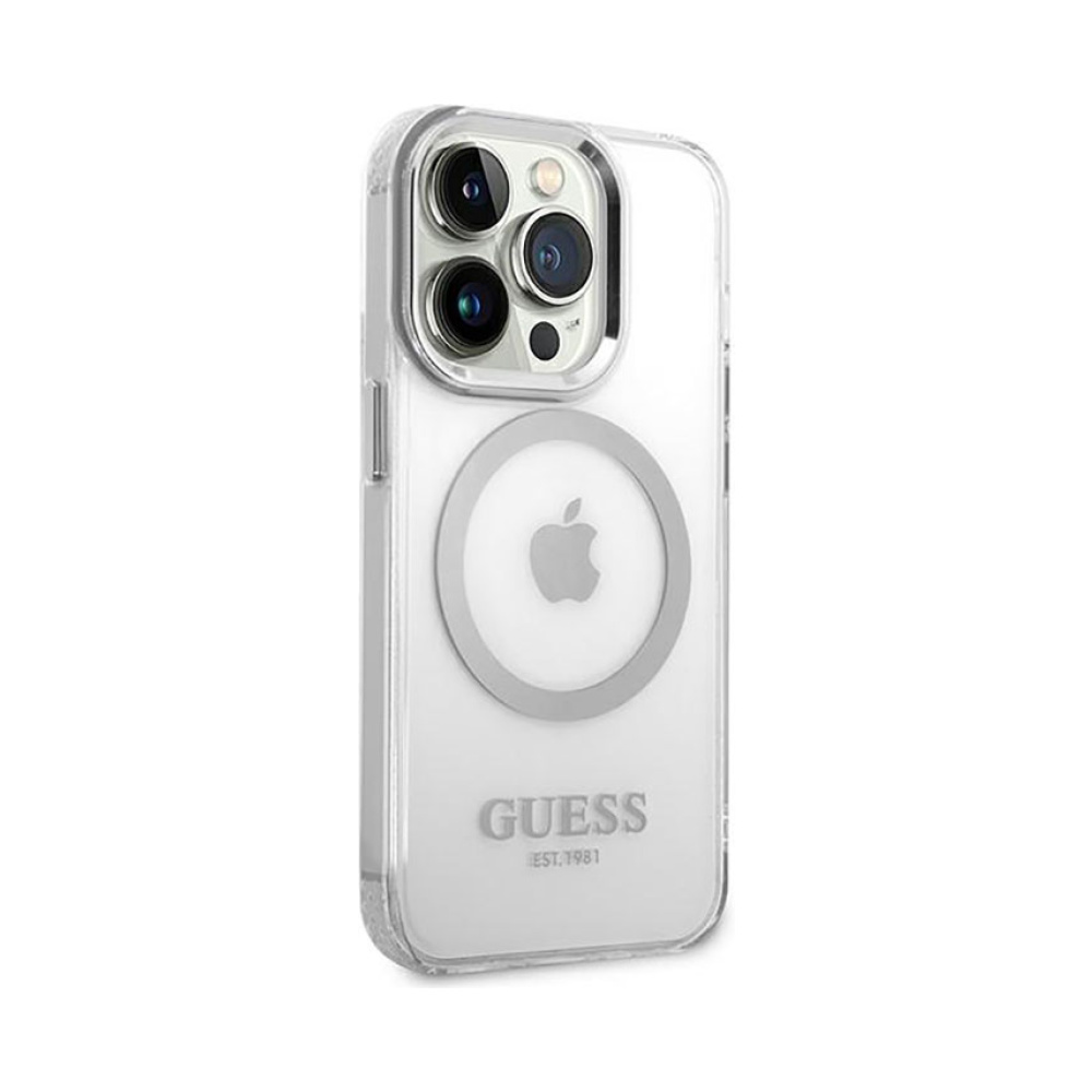 Coque iPhone 14 Pro Guess Metal Outline MagSafe transparente — visuel 4