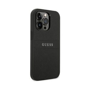 Coque iPhone 14 Pro Guess Saffiano Metal Logo Stripes noire — visuel 4