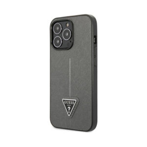 Coque iPhone 14 Pro Guess Saffiano Triangle Logo Case argentée — visuel 2