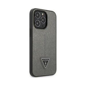 Coque iPhone 14 Pro Guess Saffiano Triangle Logo Case argentée — visuel 4