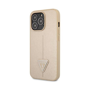 Coque iPhone 14 Pro Guess Saffiano Triangle Logo Case beige — visuel 2