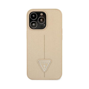 Coque iPhone 14 Pro Guess Saffiano Triangle Logo Case beige — visuel 3