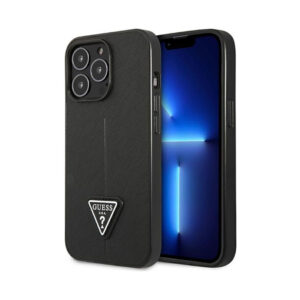 Coque iPhone 14 Pro Guess Saffiano Triangle Logo Case noire