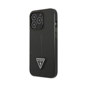 Coque iPhone 14 Pro Guess Saffiano Triangle Logo Case noire — visuel 2