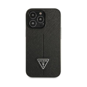 Coque iPhone 14 Pro Guess Saffiano Triangle Logo Case noire — visuel 3