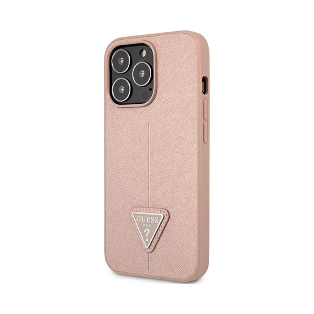 Coque iPhone 14 Pro Guess Saffiano Triangle Logo Case rose — visuel 2
