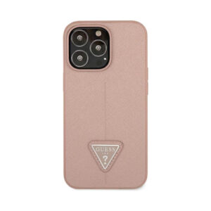Coque iPhone 14 Pro Guess Saffiano Triangle Logo Case rose — visuel 3
