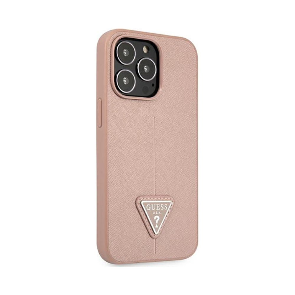 Coque iPhone 14 Pro Guess Saffiano Triangle Logo Case rose — visuel 4