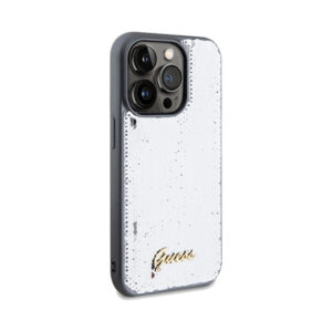 Coque iPhone 14 Pro Guess Sequin Script Metal argentée — visuel 4
