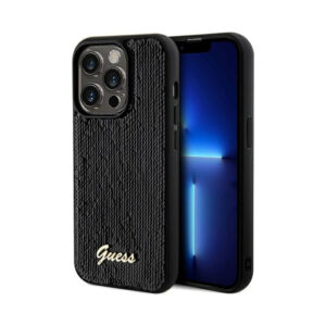 Coque iPhone 14 Pro Guess Sequin Script Metal noire