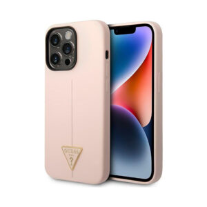 Coque iPhone 14 Pro Guess Silicone Triangle Logo rose